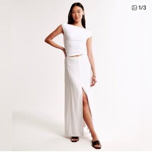 Abercrombie & Fitch Linen Blend Column Pinstripe Maxi Front Slit Skirt, Medium